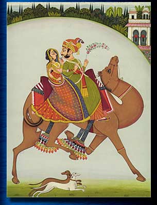 This Rajastani miniture indicates the modes of travel in previous times. Relocating was a more ardous and dangerous enterprize then. Camels are still used today in India, and with the limitations of oil may come to be relied upon again in the not too distant future. They are a self-renewing resource.