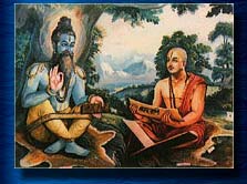 Madhvacarya reads his commentary on the sastras to his Guru Vyasadeva. The whole Vedic tradition is based on the process of humble questions from disciples and  deep answers from the guru.