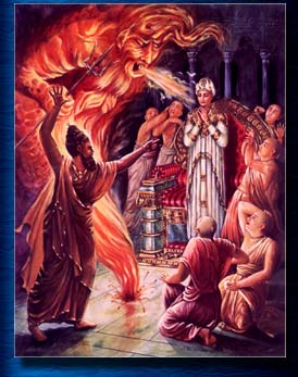 In anger Durvasa Muni curses Ambarisa Maharaja to die. Image copyright: Srimad Bhagavatam 9.4. The Bhaktivedanta Book Trust -- www.Krishna.com