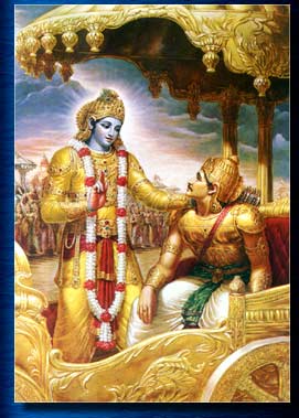 The Supreme Personality of Godhead Lord Krsna sind the Bhagavad-gita to His beloved devotee on the battlefield of Kurukshetra. Image opyright: The Bhaktivedanta Book Trust -- www.Krishna.com