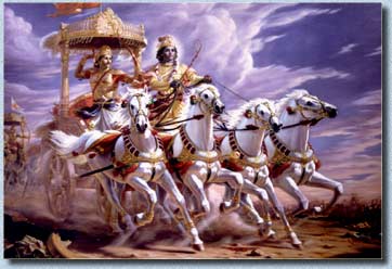 Lord Krsna and Arjuna on the battlefield of Kurukshetra. Copyright the Bhaktivedanta Booktrust www.krishna.com